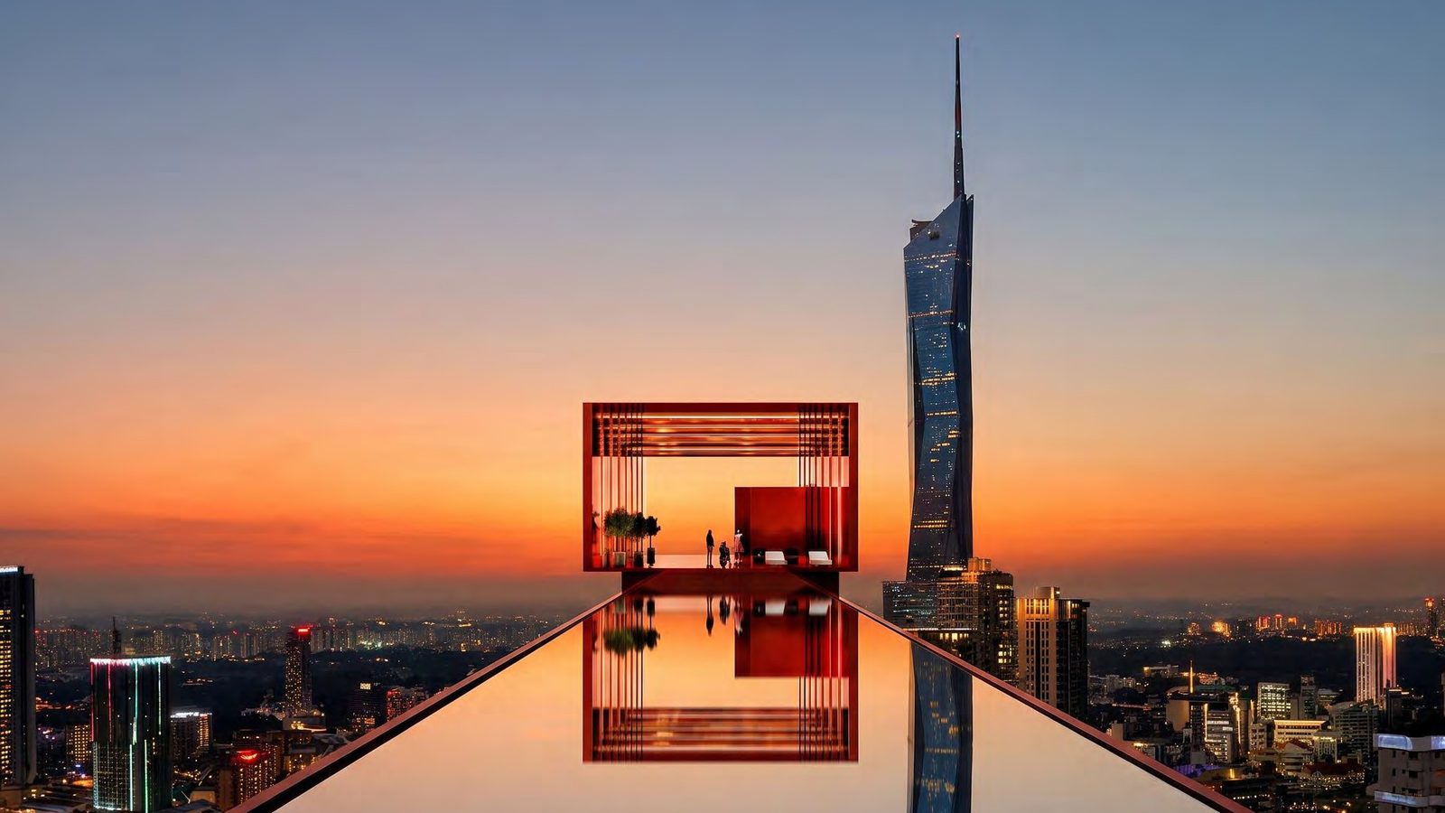 Aloris Sky Infinity Pool render, west view toward Merdeka 118